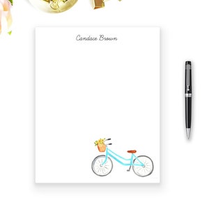 Personalized Bike Notepad, Blue Bicycle Notepad, 50 sheets, Watercolor Stationery