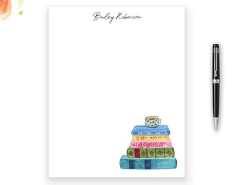 Personalized Notepad, Stack of Books Notepad, 50 sheets, Book Stationery