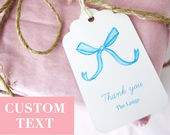 Personalized Blue Bow Gift Tags, baby shower gift tags, party supplies, watercolor stationery, wedding favor tags