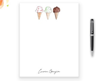 Personalized Ice Cream Notepad, Ice Cream Cone Stationery, 50 sheets