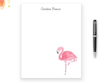 Personalized Flamingo Notepad, Watercolor Pink Flamingo Stationery, Tropical Custom Stationery, 50 sheets