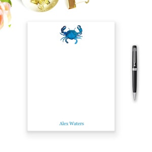 Blue Crab Personalized Notepad, Custom Crab Stationery, 50 sheets