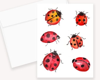 Cartolina d'auguri acquerello coccinella e busta, insetto stazionario, amanti degli insetti stazionario, regalo amanti degli insetti, invito a una festa carina