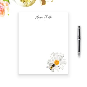 Bee & Flower Notepad, Custom Stationery, Personalized Bee Notepad, 50 sheets