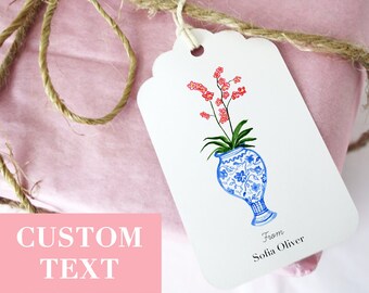 Personalisierte Ingwer Jar Geschenkanhänger, 12 personalisierte Orchideen Geschenkanhänger, Blumen Geschenkanhänger, Lebkuchendose Mitmachgeschenke, Orchidee Briefpapier