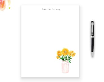 Sunflower Notepad, Custom Stationery, Personalized Watercolor Sunflower Notepad, 50 sheets