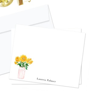 Cartes de notes de tournesol personnalisées, papeterie aquarelle, cartes et enveloppes plates 4x5, ensemble de papeterie de tournesol, papeterie florale