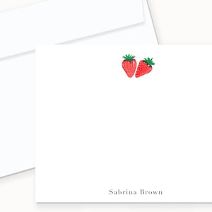 Strawberry Personalized Stationery, 4x5 Flat Notecards and Envelopes, Watercolor Strawberry Stationery, Custom Cards