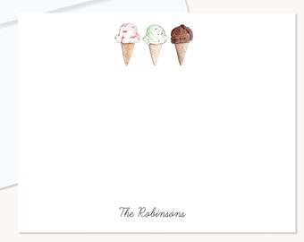 Ice Cream Personalized Stationery, 4x5 Flat Notecards and Envelopes, Watercolor Ice Cream Stationery, Custom Thank You Cards