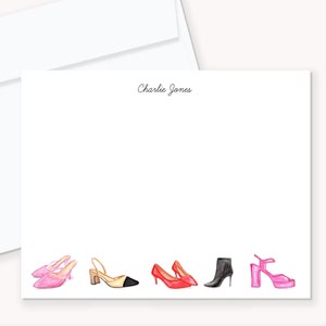 Fancy Heels gepersonaliseerde briefpapierset, stijlvolle aangepaste notitiekaarten, gepersonaliseerd briefpapier, aquarelkaarten