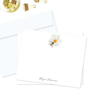 Personalized Bee Notecards, Watercolor Bee Stationery, 4x5 Flat Notecards and Envelopes, Bee & Flower Stationery Set