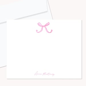 Cartes plates personnalisées avec nœud rose bébé, cartes de correspondance plates et enveloppes, cartes de remerciement de douche de bébé, cartes de remerciement personnalisées, papeterie Girly