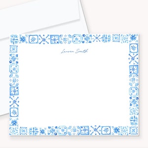 Tarjetas de notas de azulejo azul personalizadas, papelería de acuarela moderna, tarjetas de notas y sobres de 4x5, papelería personalizada