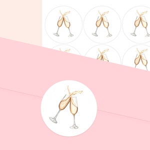 Autocollants d'enveloppe de toast de champagne, autocollants de courrier d'aquarelle, étiquettes de courrier, étiquettes d'adresse, papeterie de champagne, autocollants de faveur de mariage