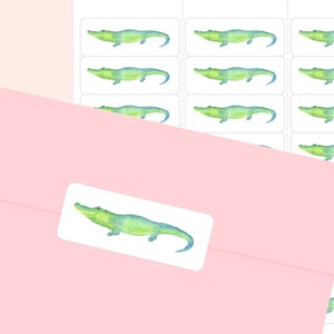 Autocollants d'enveloppe d'alligator, autocollants de courrier d'aquarelle, étiquettes de courrier, étiquettes d'adresse, autocollants de lettre, papeterie d'alligator