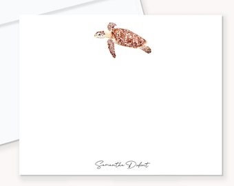 Cartoline personalizzate per tartarughe marine, cancelleria acquerello personalizzata, cartoline piatte e buste, regali tartaruga, cancelleria nautica