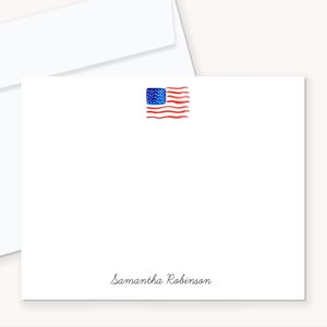 Papeterie personnalisée du drapeau américain, cartes et enveloppes plates 4x5, papeterie aquarelle du drapeau américain patriotique, cadeau du 4 juillet