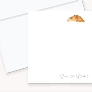 Croissant Personalized Stationery, 4x5 Flat Notecards and Envelopes, Watercolor Croissant Stationery, Custom Cards