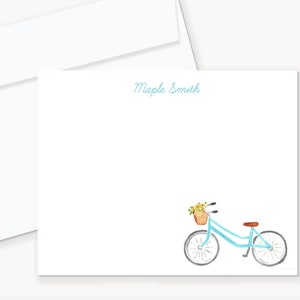 Cartes de correspondance vélos bleues personnalisées, papeterie aquarelle, cartes de correspondance plates et enveloppes 4 x 5, papeterie vélo