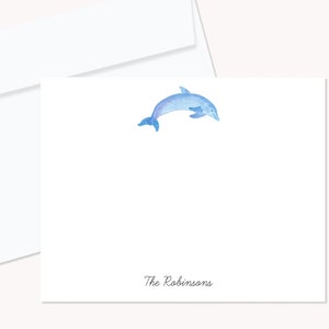 Personalisierte Delfin Grußkarten, Aquarell Briefpapier, 4x5 Flache Grußkarten und Umschläge, Tropische Delfin Karten, Delfin Geschenke
