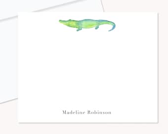 Alligator personalisierte benutzerdefinierte Grußkarten, Aquarell Briefpapier, 4x5 flache Grußkarten und Umschläge, tropische Alligator Karten, Florida Gator