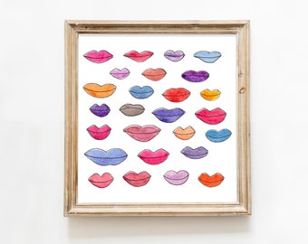 Lips Print, Watercolor Lips, Fashion Art Print, Watercolor Lipstick Art, Bedroom Decor