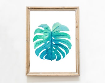 Watercolor Monstera  Print, Tropical Home Style, Coastal sea art, Boho Wall Decor, Nature