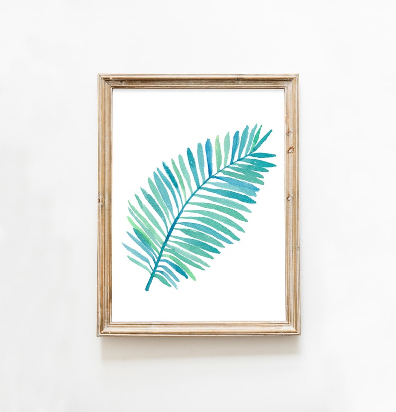 colorful plant Palm Leaf Watercolor Art Print nature inspired vacation coastal watercolor leaves Home decor tropical sea art