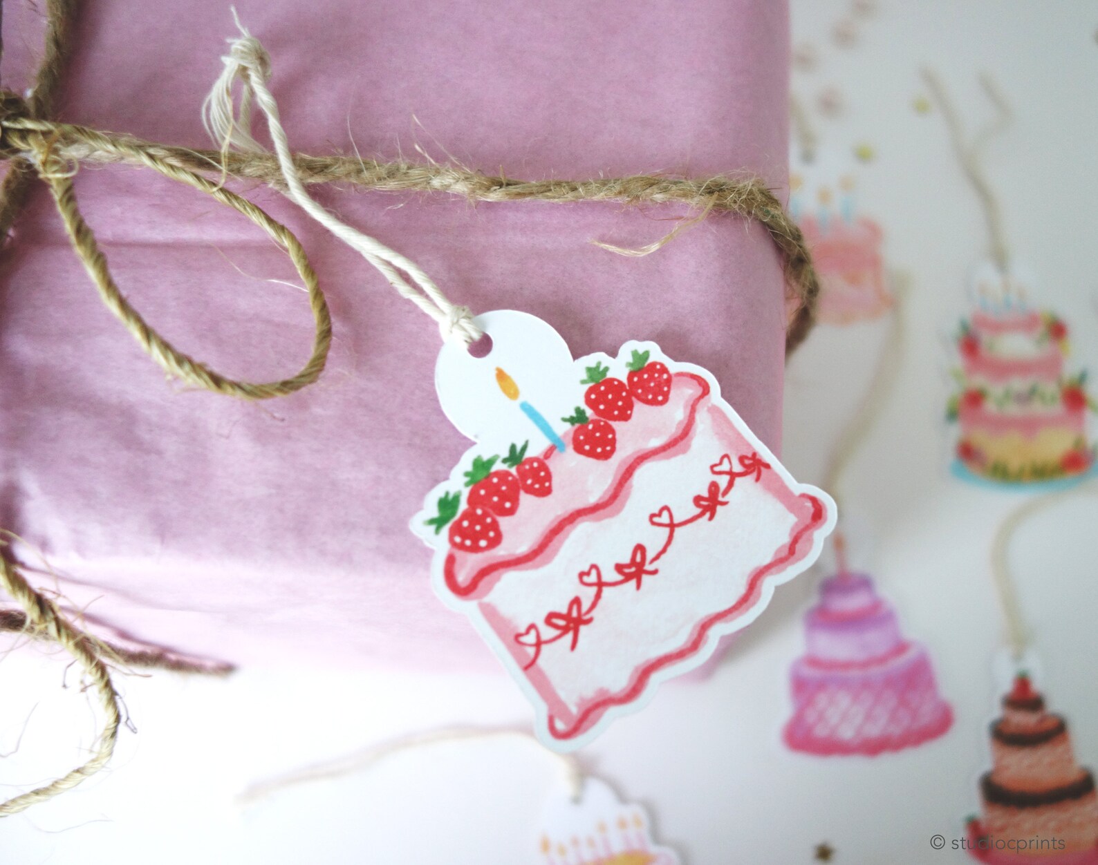 Birthday Cake Gift Tags, Set of 8 Die Cut Paper Gift Tags With Twine ...