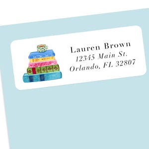 Book Stack Address Label Stickers, Custom Labels, 30 stickers per sheet