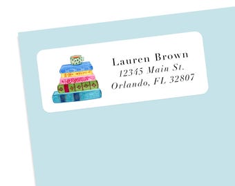 Book Stack Address Label Stickers, Custom Labels, 30 stickers per sheet
