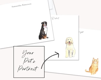 Custom Watercolor Pet Notecards, 4x5 Flat Notecards and envelopes