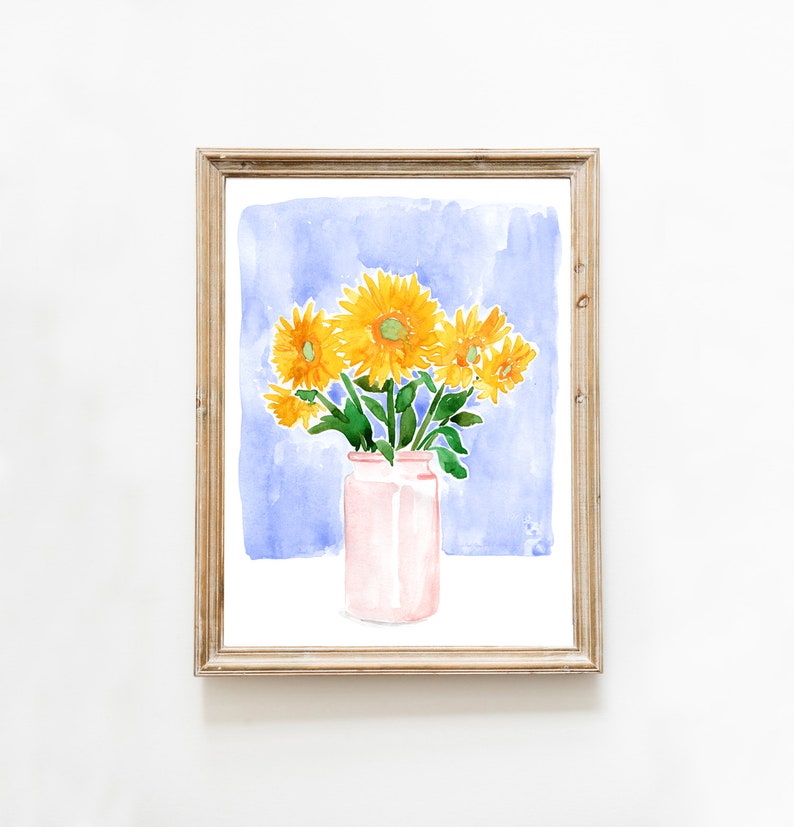 Watercolor Sunflower Art Print, Watercolor Flower Vase Wall Art, Sunflower Art, Kitchen Decor, Kitchen Art, Dining Room Art image 5