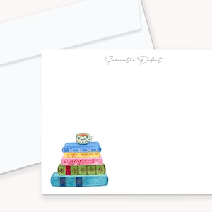 Personalized Flat Cards Stationery Set, Watercolor Antique Books, Custom Notecards, Personalized Stationery