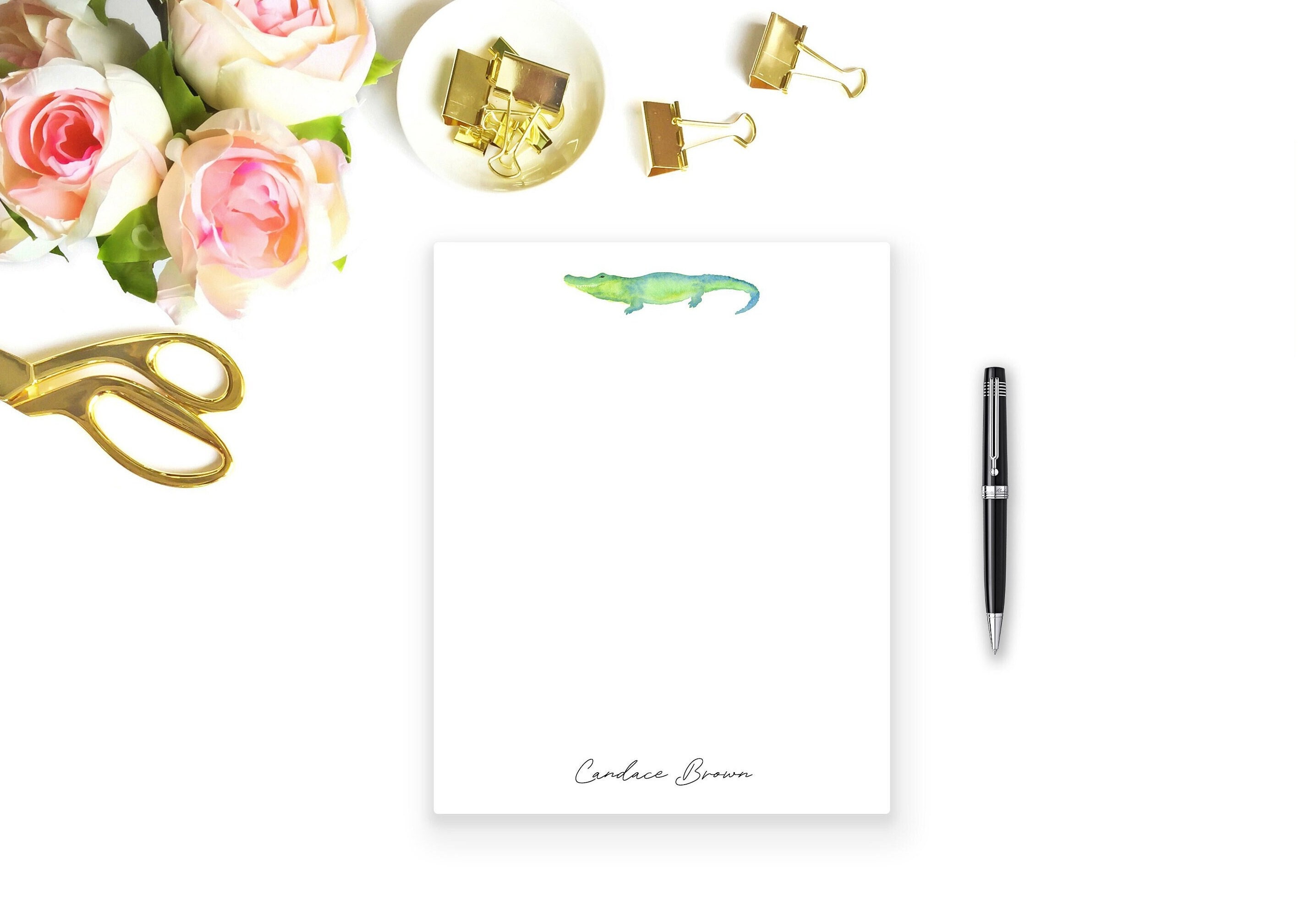 Alligator Personalized Notepad, Watercolor Notepad, Custom Stationery ...