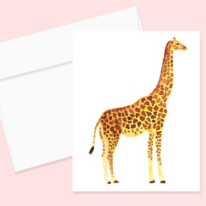 Giraffe Watercolor Greeting Card and Envelope, Blank Notecard, Giraffe Stationary, Animal Notecard