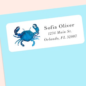 Autocollants d'étiquette d'adresse de crabe bleu, autocollants d'enveloppe, étiquettes d'adresse de crabe personnalisées, autocollants de lettre, étiquettes d'adresse personnalisées