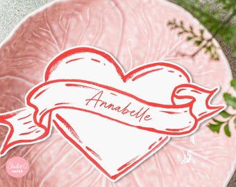 Red heart place cards, seating cards for weddings and events, party decor