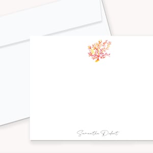 Personalisierte Koralle Notecards, Aquarell Botanisches Briefpapier, 4x5 Notecards & Umschläge, Beachy Briefpapier, Tropische Karten
