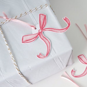 Pink Bow Die Cut Gift Tags, baby shower cadeau tags, girly cadeauverpakking, aquarel roze strik tags, roze huwelijksgunsten