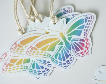 Rainbow Butterfly Gift Tags, Handmade Die Cut Tags, Set of 8
