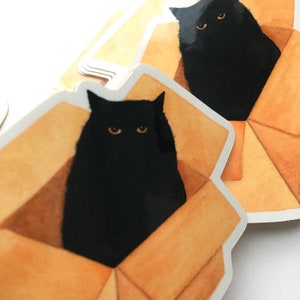 Black cat in a box sticker, Cat stickers, Cat lover, Cute Cat decal, best friend gift, cat laptop decal, cute animal stickers, Cat lady