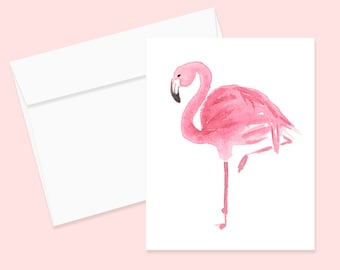 Flamingo Watercolor Greeting Card and Envelope, Blank Notecard, Flamingo Stationary, Animal Notecard, Tropical Stationary, Flamingo notecard
