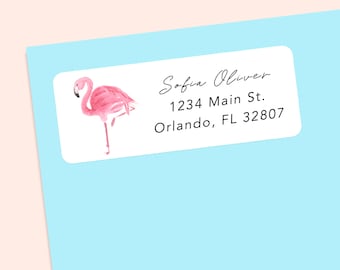 Flamingo address label stickers, envelope stickers, custom flamingo address labels, letter stickers, personalized address labels