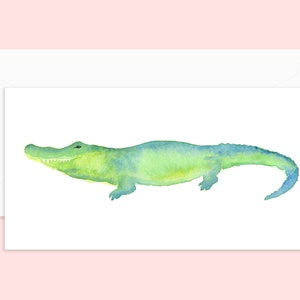 Krokodilklemmen Notecard & Umschlag, Single oder Satz von 4, Grußkarte, Aquarell-Karte, Alligator Aquarell, Alligator Kunst, leere Karte