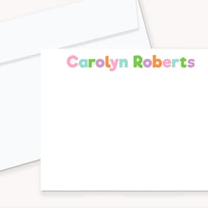 Papelería personalizada, Papelería de tarjeta de notas plana personalizada, Juego de tarjetas de notas coloridas, Regalos de papelería personalizados, Juego de papelería para niños