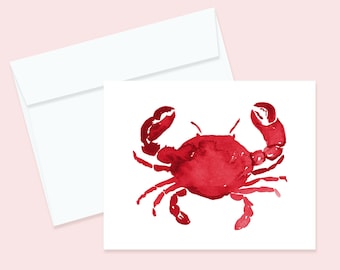 Red Crab Greeting Card and Envelope, Blank Notecard, Crab Stationary, Nautical Stationary, Red Crab Invitation, Party Invites