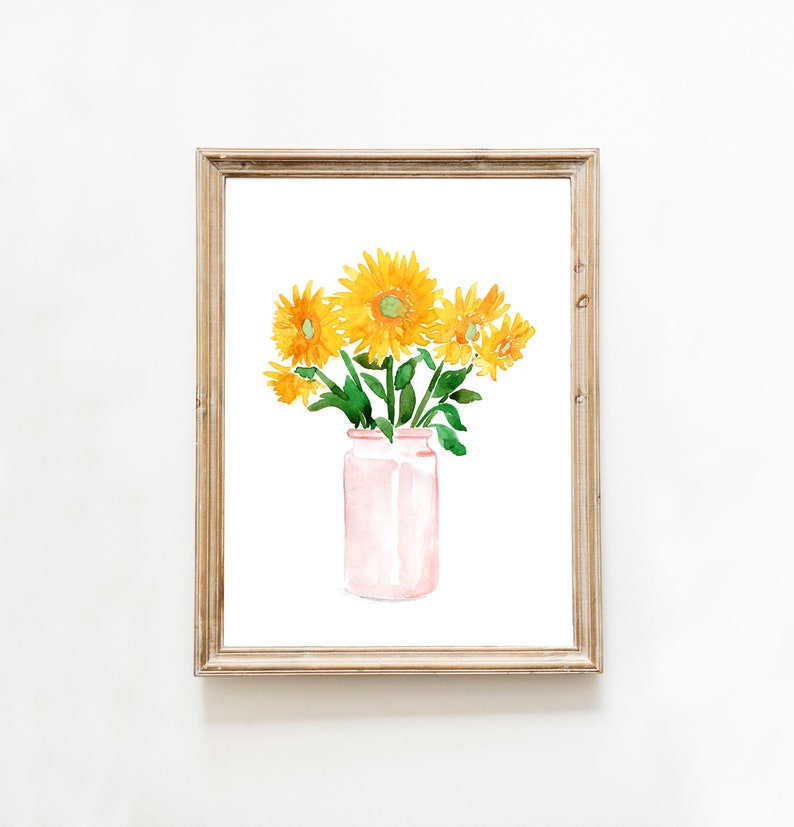 Watercolor Sunflower Art Print, Watercolor Flower Vase Wall Art, Sunflower Art, Kitchen Decor, Kitchen Art, Dining Room Art image 6