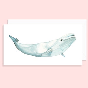 Beluga Whale Notecard and Envelope, Single or Set of 4, Greeting Card, Invitation, Watercolor Card, sea animal note card, sea life, ocean