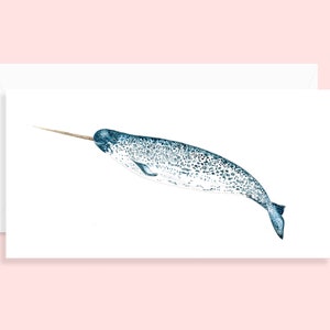Narwhal Notecard and Envelope, Single or Set of 4, Greeting Card, Invitation, Watercolor Card, sea animal note card, sea life, ocean